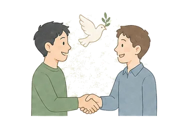 用一个主体和一个核心动作清晰表现“友好的，和睦的”