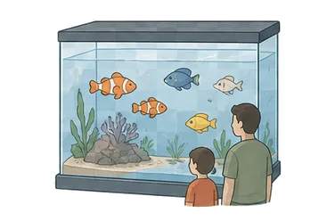 用一个主体和一个核心动作清晰表现“水族箱;水族馆”