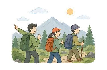用一个主体和一个核心动作清晰表现“短途旅行，远足”