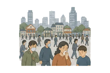 用一个主体和一个核心动作清晰表现“流行病；流行性的，广泛传播的”