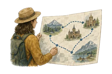 用一个主体和一个核心动作清晰表现“旅行计划,行程安排”