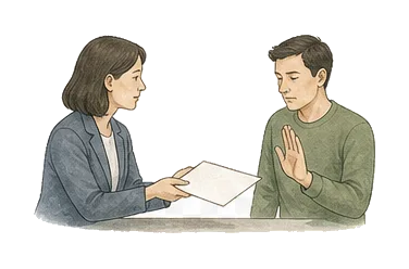 用一个主体和一个核心动作清晰表现“拒绝；排斥”