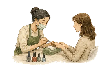 用一个主体和一个核心动作清晰表现“修指甲；美甲；精心修整”