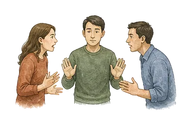 用一个主体和一个核心动作清晰表现“调解，斡旋；居间的”