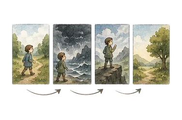 用一个主体和一个核心动作清晰表现“叙述；故事（名词）；叙事的（形容词）”
