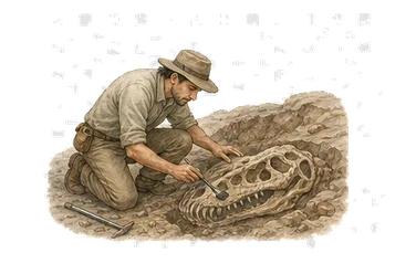 用一个主体和一个核心动作清晰表现“古生物学家”