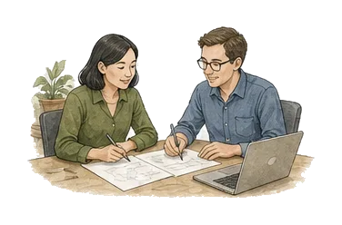 用一个主体和一个核心动作清晰表现“伙伴；合伙人；搭档；与……合作”
