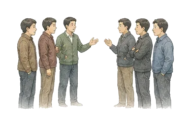 用一个主体和一个核心动作清晰表现“对立的；反对的”