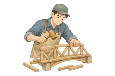 用一个主体和一个核心动作清晰表现“建造，构建（动词）；构成物，概念（名词）”