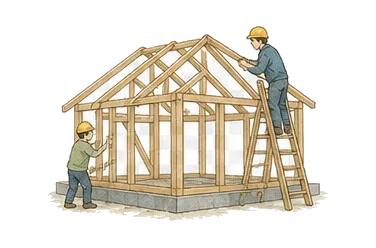 用一个主体和一个核心动作清晰表现“建造过程；建筑物；语法结构”