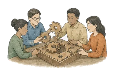 用一个主体和一个核心动作清晰表现“整合，使成一体；融入（群体）”