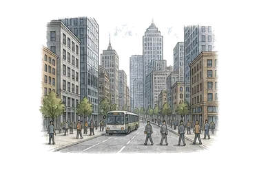 用一个主体和一个核心动作清晰表现“城市的；都市的”