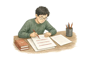 用一个主体和一个核心动作清晰表现“修订；修改；复习”